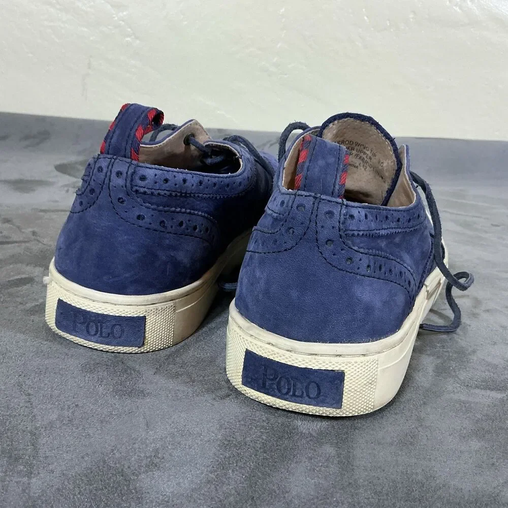 Polo Ralph Lauren Navy Brogued Sneakers Jarrod Wingtip 9 D Leather Shoes